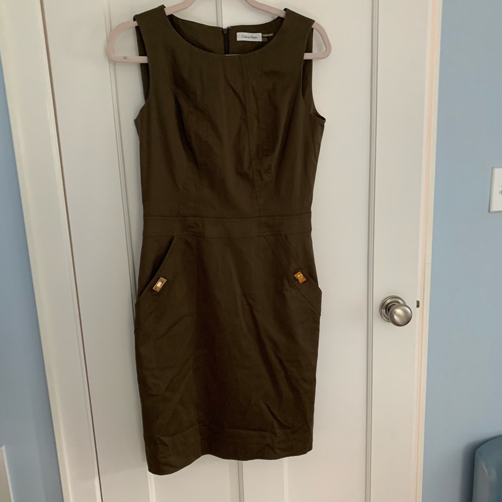 Army Green Calvin Klein Dress size 4 with pockets
